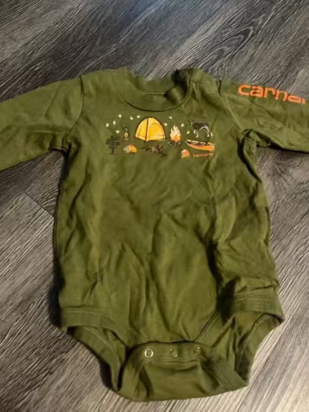 Olive Green Camping Graphic Bodysuit for Kids